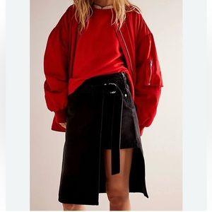 Free People On Tour Black Denim Asymmetrical Wrap Skirt Size 27 NWT